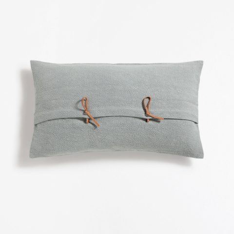 FEDERA DA CUSCINO LINO VERDE BOTTONE NODO - prezzo 35,99 + imbottitura 30x50 cm prezzo 3,99 euro