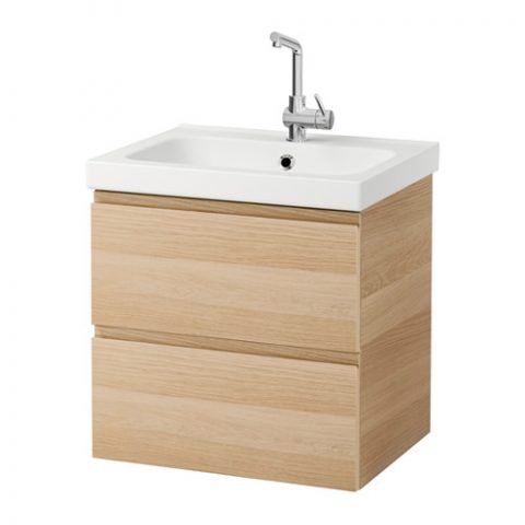 GODMORGON / ODENSVIK Mobile per lavabo con 2 cassetti, rovere con mordente bianco effetto rovere con mordente bianco € 169