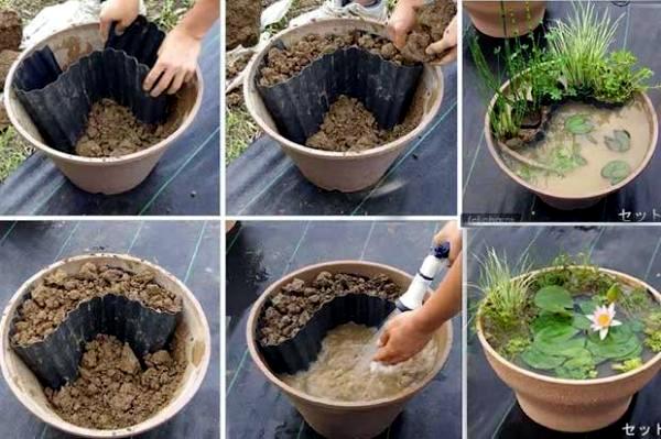 Create a mini garden pond in the mortar bed and replant - DIY Idea